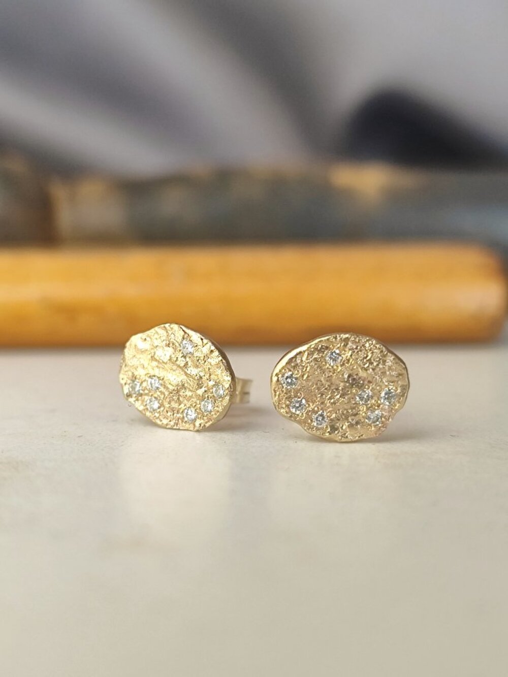 Solid 14K Gold Diamond Stud Earrings | Minimalist Yellow White Rose Gold